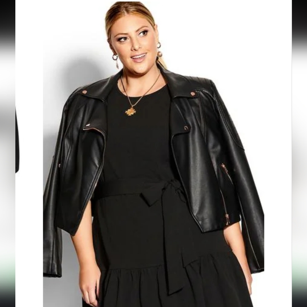 City Chic Plus Size LOVE ME KNOT Black Ruffle Belted Dress Party Large 20 - Picture 2 of 16